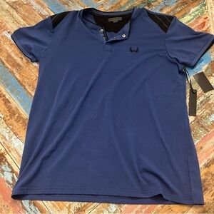 NWT Nick Danger Shirt Mens XL Blue Black Henley Stretch Snap Polo Outdoor Casual